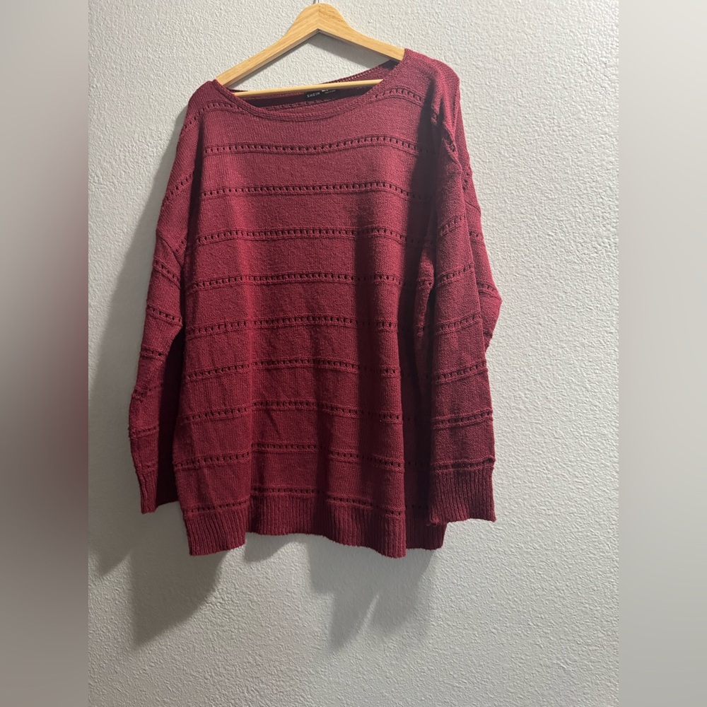 SHEIN Deep Red Crew Neck Sweater